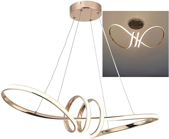Melhor Obra apresenta imagem d Lustre Luminaria Arco Pendente Aneis Infinito 3 em 1 LED Luxo Decoraçao Ambiente Recepçao Casa Sala Quarto Residencial Comercial Moderno