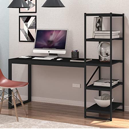 essencial para quem quer decorar a casa ou o escritório de maneira prática e barata,melhor obra construir reforma luxo apartamento casa residencia fachada comercio melhores sopradores de folhas, guarda sol folhas secas, soprador aspirador, mesa escritório, home office, Escrivaninha com Estante 4 Prateleiras Innovare Espresso Móveis Preto/canela Rústico