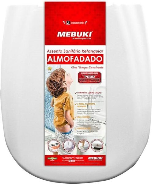 Assento Retangular Almofadado, Mebuki, Branco, achei, melhor, oferta, melhorobra, construir, reformar, decorar, banheiro, lavabo, vaso, louças, wc