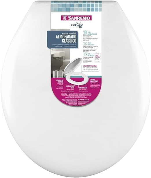 Assento Sanitário Almofadado Clássico, Cor Branca, Linha Comfy, Sanremo, achei, melhor, oferta, melhorobra, banheiro, lavabo, suíte, obra, reforma, construção e decoração