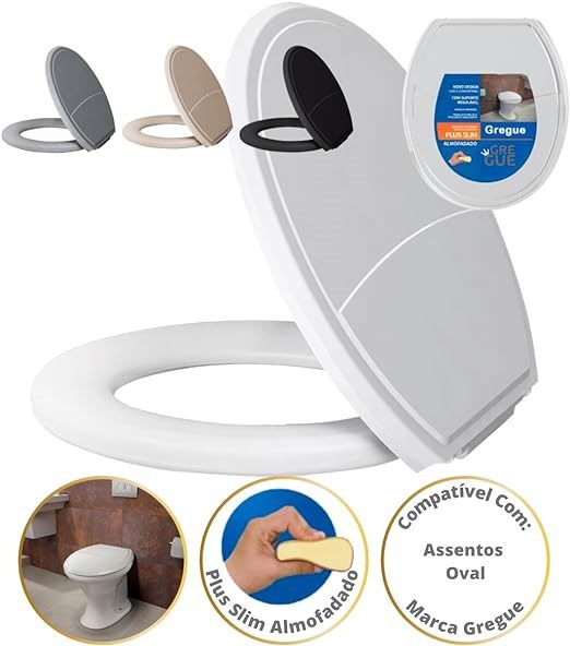 Assento Sanitário Almofadado Oval Plus Slim Tampa p Vaso , achei, oferta, melhor, melhorobra, obra, banheiro, banho, wc, construir, decorar, reformar