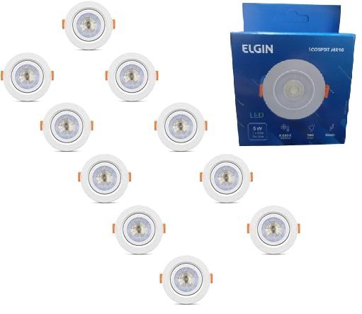 KIT 10 SPOT LED ELGIN LUMINÁRIA MR16 5W 6,500K DIRECIONÁVEL, achei, melhor, oferta, marca, spot, dicroica, construção, construir, reformar, decoração, iluminação