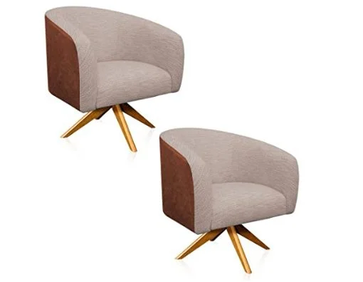 Kit 02 Poltronas Giratória Stella Corano Nozes com Linho Fino Bege A27 Base Madeira MA30 D'Rossi, melhor, obra, melhorobra, melhorobra.com