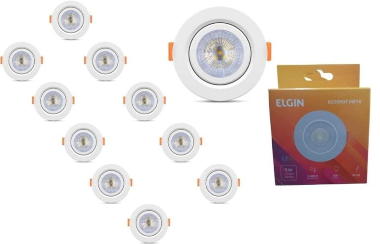 Kit 10 Spot LED Elgin Luminária MR16 5W 3000K Direcionável Redondo Cor: Branco Bivolt