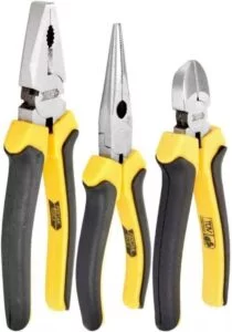 Melhor Obra apresenta maquinas e equipamentos para montar sua empresa e empreender na construção civil com Kit Jogo 3 Alicates - 1 Alicate Universal 8 Pol - 1 Alicate de Corte Diagonal 6 Pol - 1 Alicate de Bico Meia Cana 6 Pol Fertak