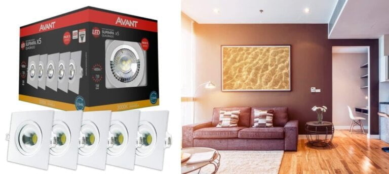 Kit Spot LED, 5 unidades, 5W, Luz amarela 3000K, Embutir, Quadrado, Bivolt, Avant, achei, melhor, oferta, iluminação, construir, construção, reformar, decoração, melhor marca de spot