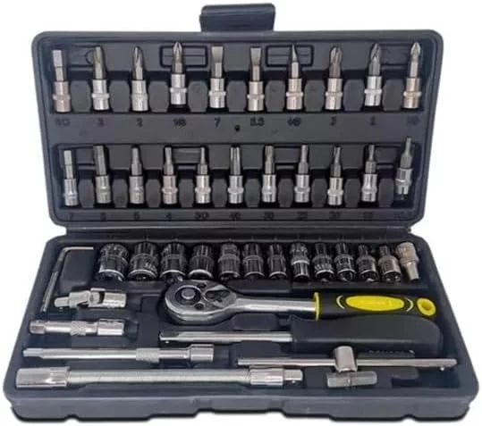 Melhor Obra apresenta maquinas e equipamentos para montar sua empresa e empreender na construção civil com Kit de Ferramentas 46 Peças Maleta, Catraca, Soquete, Chave de Fenda, Chave Phillips, Sextavado, Allen, Torx, Adaptador e Extensão