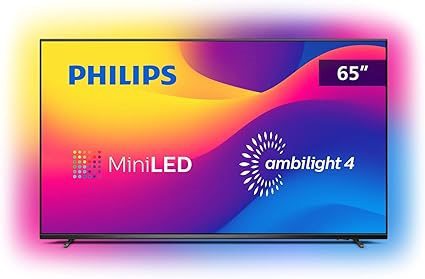 As melhores Smart TVs de 2023 Philips Smart TV 65" Mini LED 4K 120 Hz Ambilight 4, Android TV, HDMI 2.1, Play-Fi, Freesync PRO, Dolby Vision Atmos, Google Assistant, Alexa, 70 W RMS
