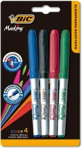 Pincel Marcador Permanente BIC Marking, Ponta Média de 1.1mm, 4 Cores Clássicas, c Grip Emborrachada