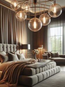 foto de um quarto decorado com luminárias pendente